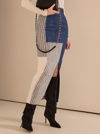 SK9196 Tweed Denim Color scheme Long skirt Korea
