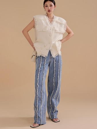 PJ471 Fringe Semi Baggy Jeans*L size production* Korea