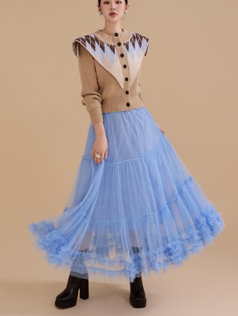 SK2331 Chiffon Cancan Bendable Long Skirt Korea