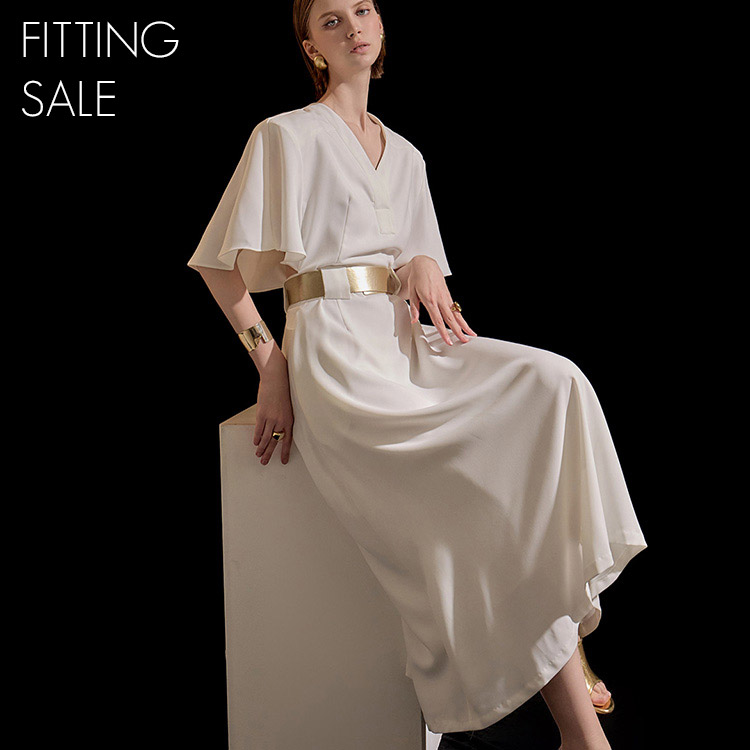 PS3052 V-neck Frill Pad Long Dress(Belt set)*Fitting sale* Korea