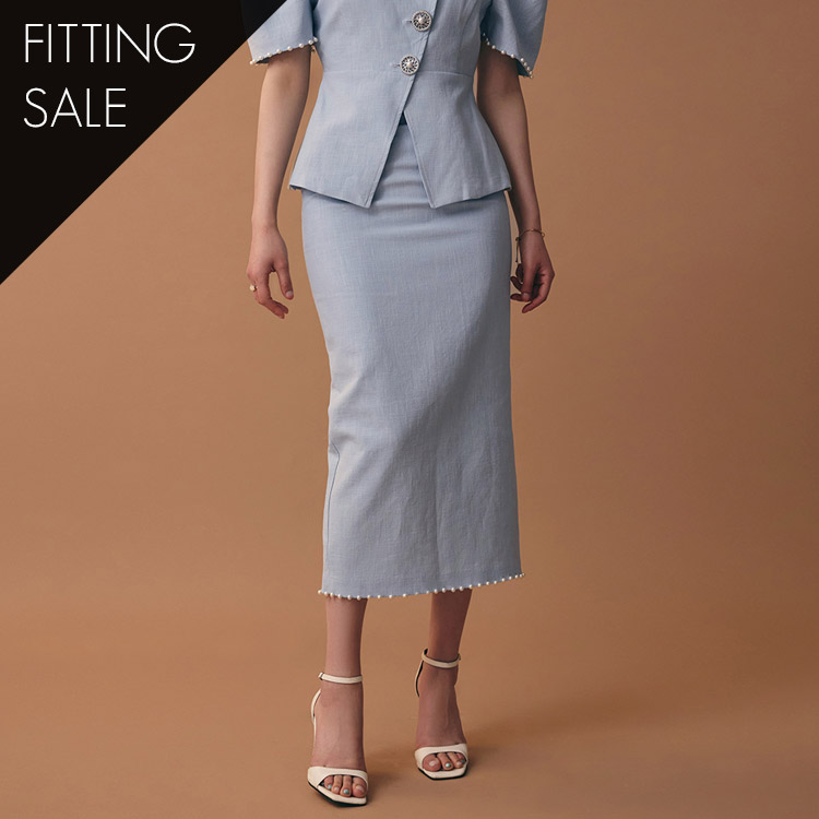 PS3056 Linen Denim pearl Slim midi skirt*Fitting sale* Korea