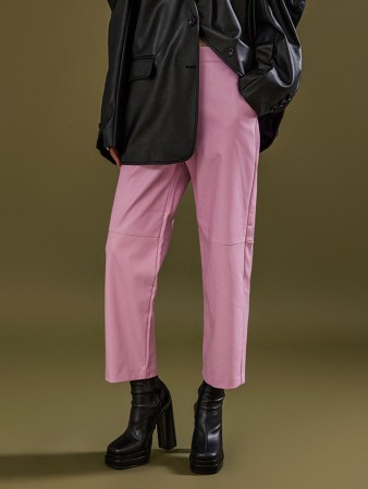 P2961 Leather Bendable Straight Pants Korea