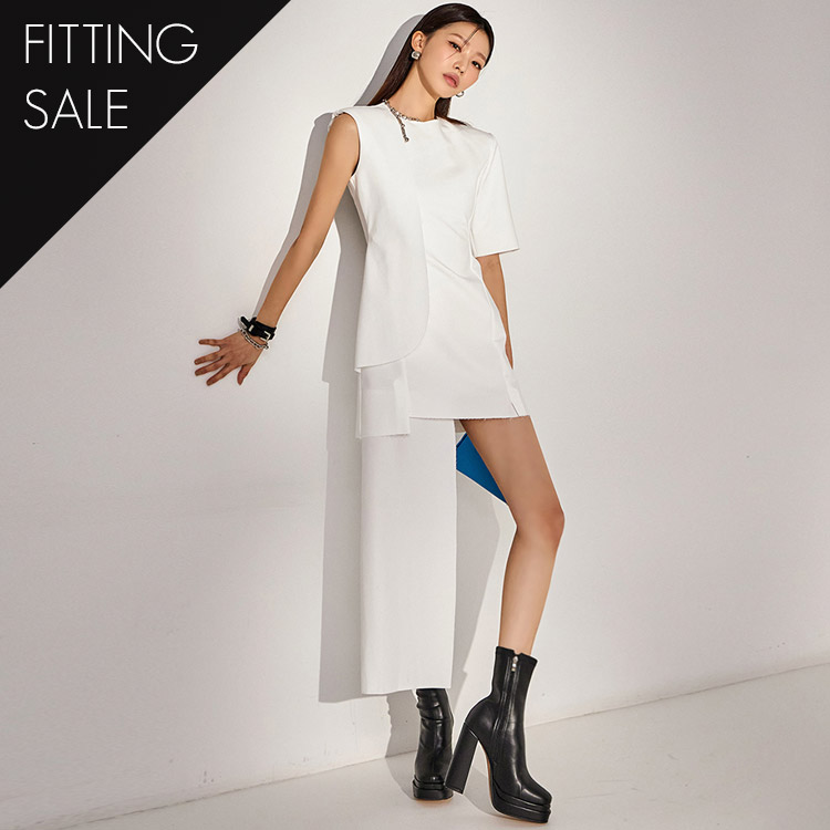 PS3075 Unbalance Sleeve Slim Mini Dress*Fitting sale* Korea