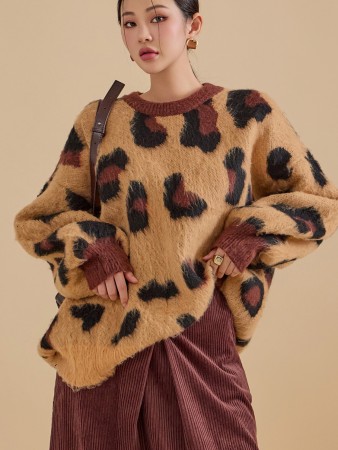 E3147 Leopard Pattern Loose Fit Knit Korea