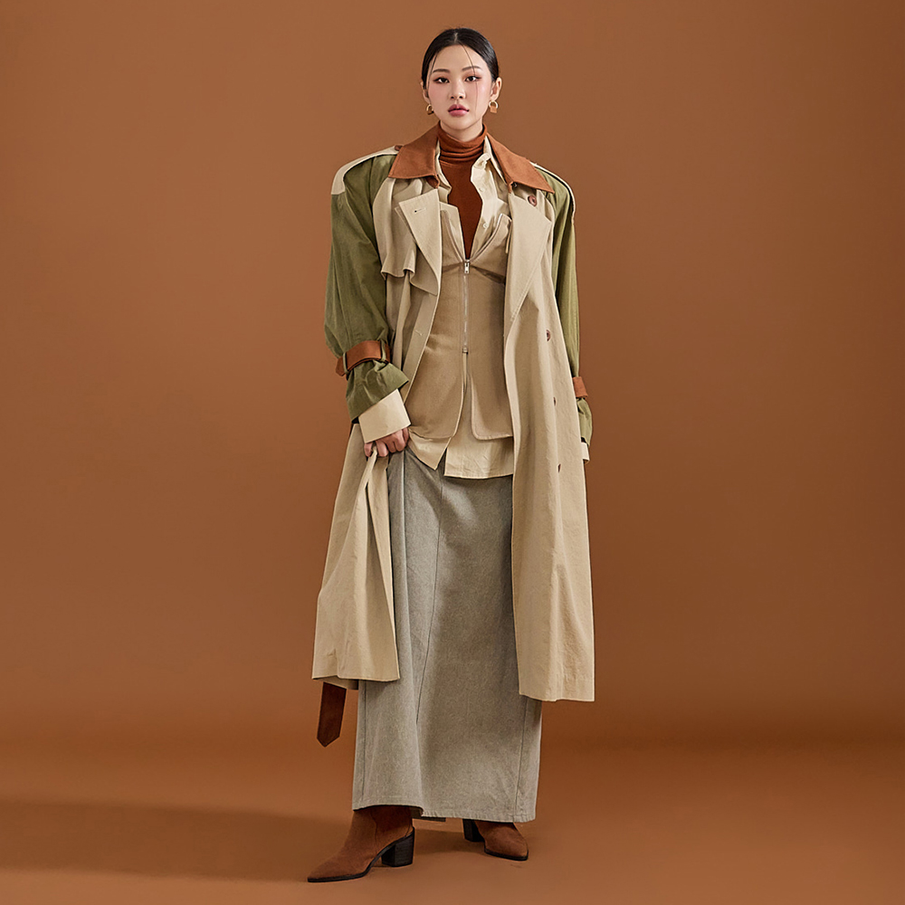 J2020 Color scheme Sleeve Trench Coat(Belt SET) Korea