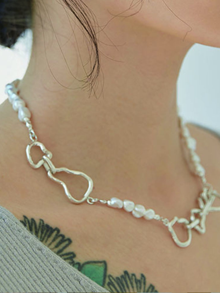 [Mono-A-Wear] (Momoland Zui, Hwang Shin-hye wear) Connection Chain Pearl Necklace (Silver,Gold) Korea