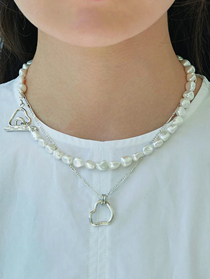 [Mono-A-Wear] Connection Irregular Pearl Necklace 01 (Silver,Gold) Korea