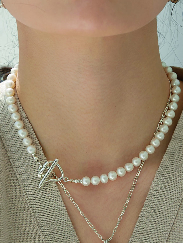 [Mono-A-Wear] Connection Irregular Pearl Necklace 02 (Silver,Gold) Korea