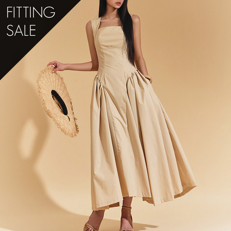 PS3095 Shirring Sleeveless Long Dress*Fitting sale* Korea