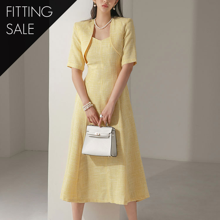 PS3102 Tweed Bolero flare Midi Dress*Fitting sale* Korea
