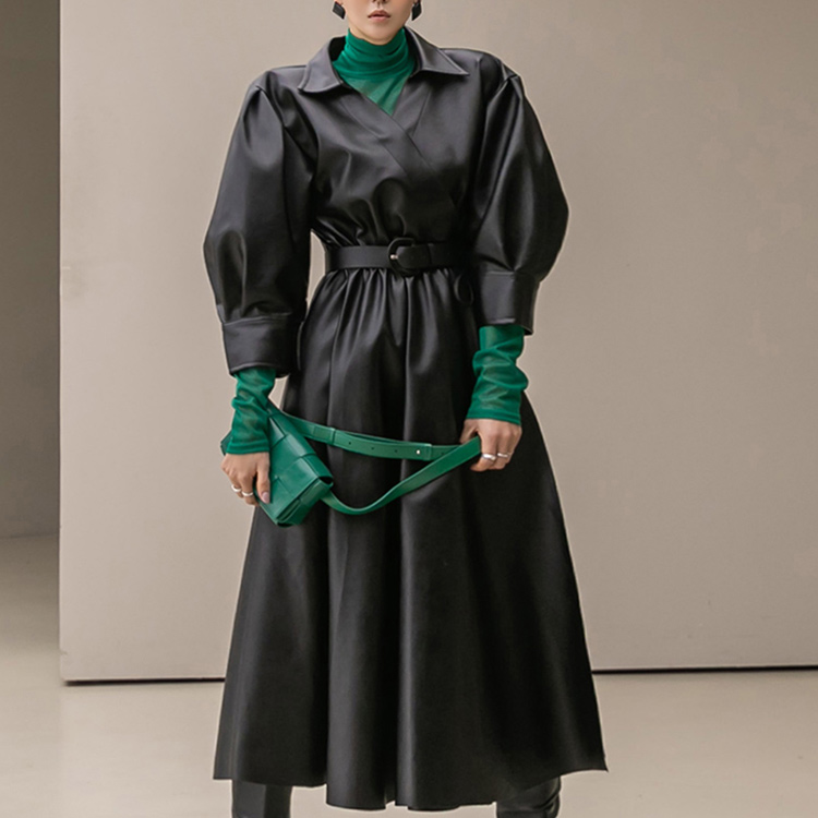 D4350 Leather Warp String Long Dress(Belt Set) Korea