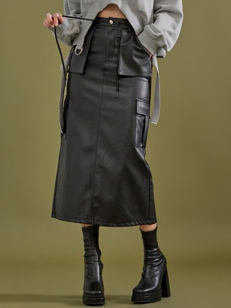 SK2566 Leather Pocket Midi Skirt*L size production* Korea