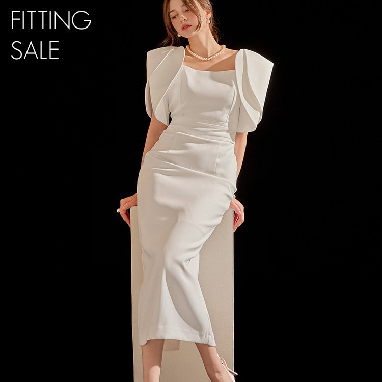 PS3108 tulip Puff pin tuck Slim Midi Dress*Fitting sale* Korea