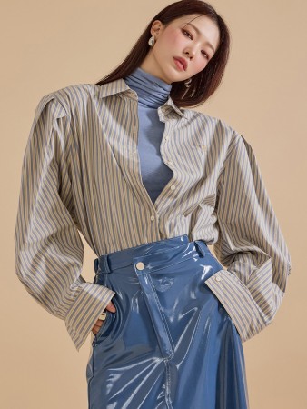 S579 Stripe Loose Fit Shirt(Tie Set) Korea