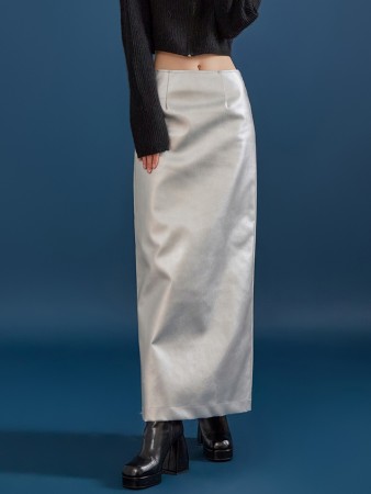 SK2578 Leather Low Rise Long Skirt Korea