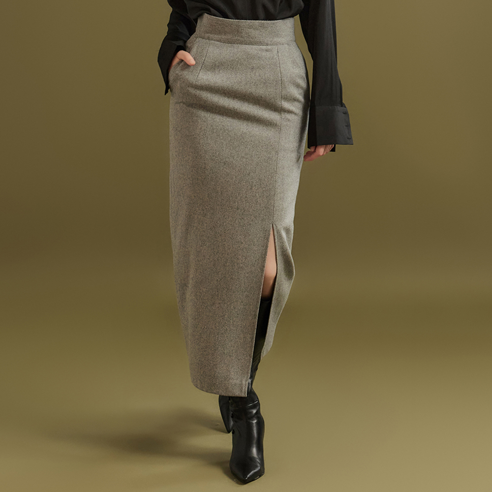 SK9115 Wool High Waist Slit Midi Skirt Korea
