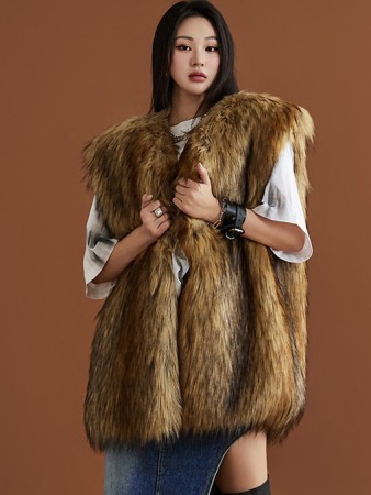 J1416 String Fake Fur Vest Korea