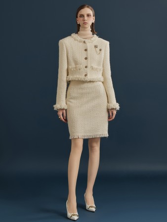 SK2591 Wool Tweed Fringe Mini Skirt Korea