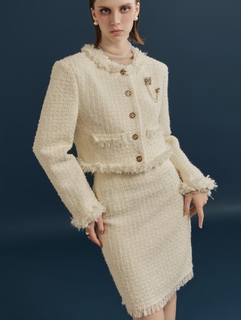 TP1704 Wool Tweed Fringe Jacket Two-piece Set Korea