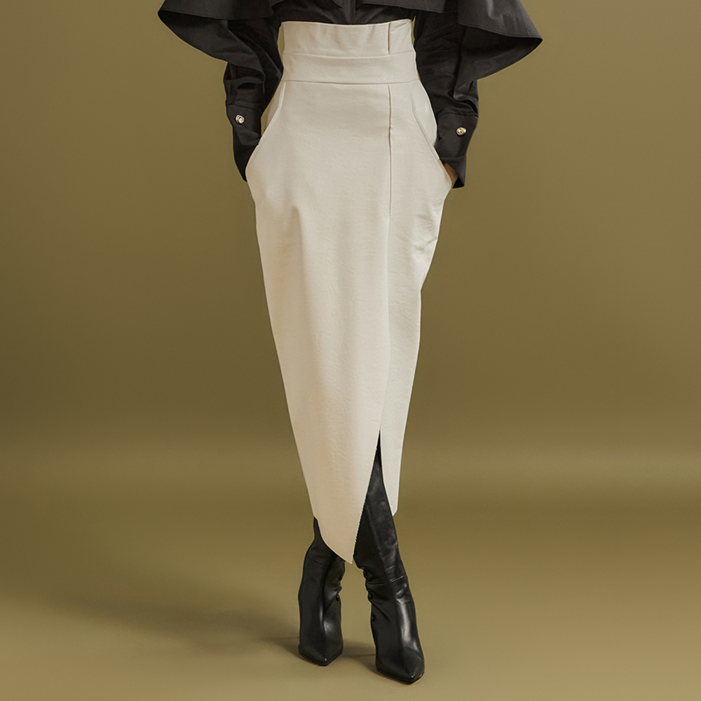 SK9116 Leather High Waist Slim Midi Skirt Korea