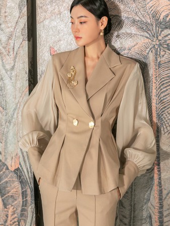 J1659 Color scheme Slim fit Double Button Jacket(brooch SET) Korea