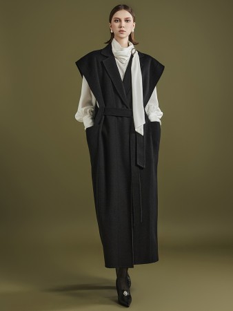 MBDJ052 Wool Cashmere Long Vest (Belt Set) Korea