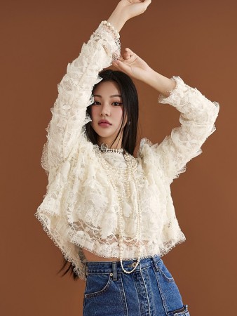 B2897 Lace Tiered Blouse Korea