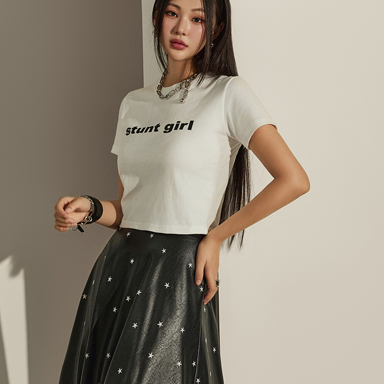 E3176 Lettering Slim Short Sleeve Top Korea