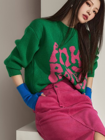 E3185 Lettering Color Contrasting Knit Sweater Korea