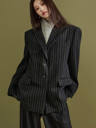 J2067 Wool Stripe Single Jacket Korea