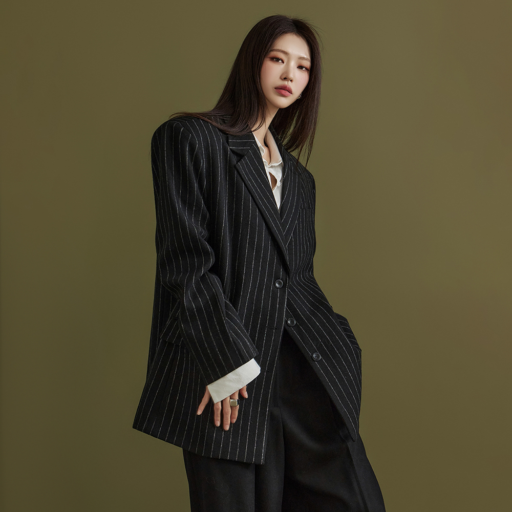 J2067 Wool Stripe Single Jacket Korea