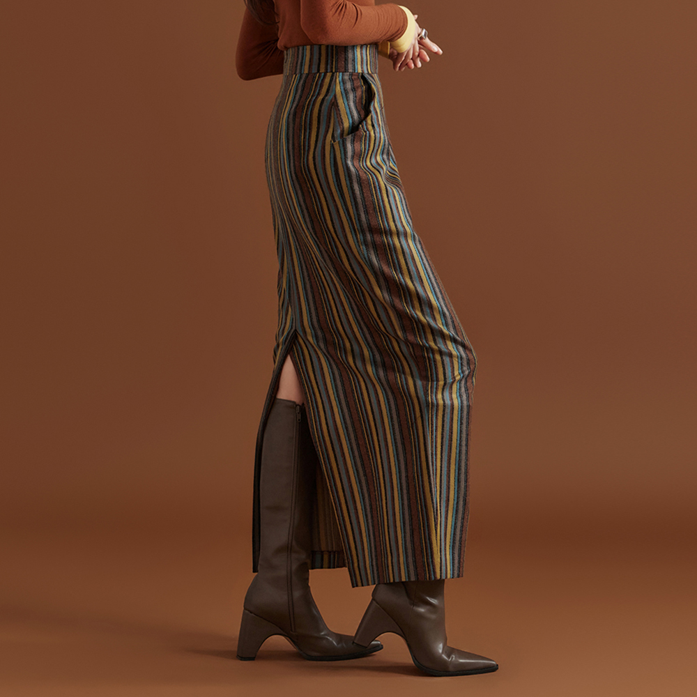 SK9226 Stripe High Waist Midi Skirt Korea