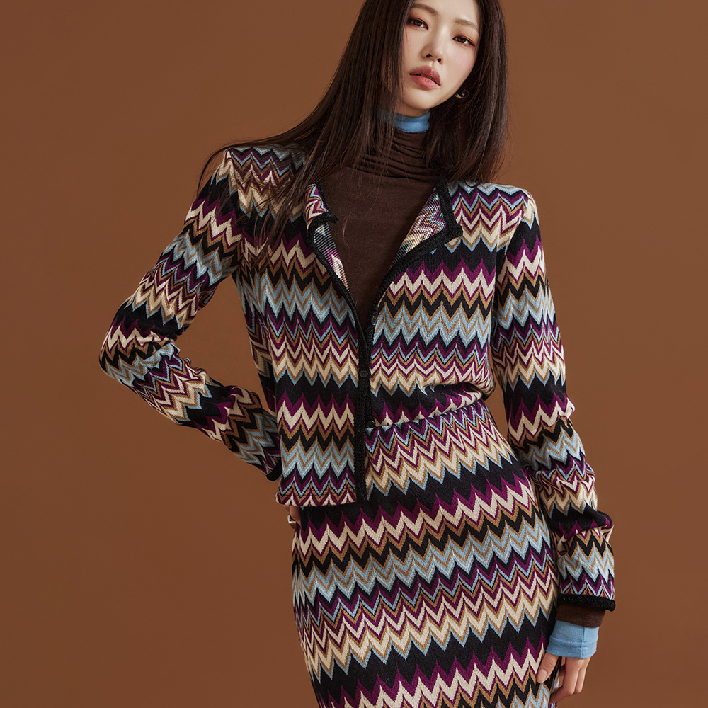 J2063 Color Scheme Pattern Cardigan Korea