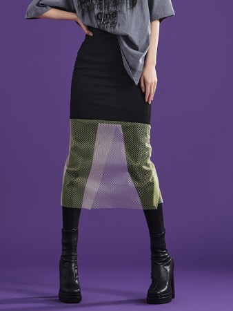 SK9182 Color Lace See-through Midi Skirt Korea