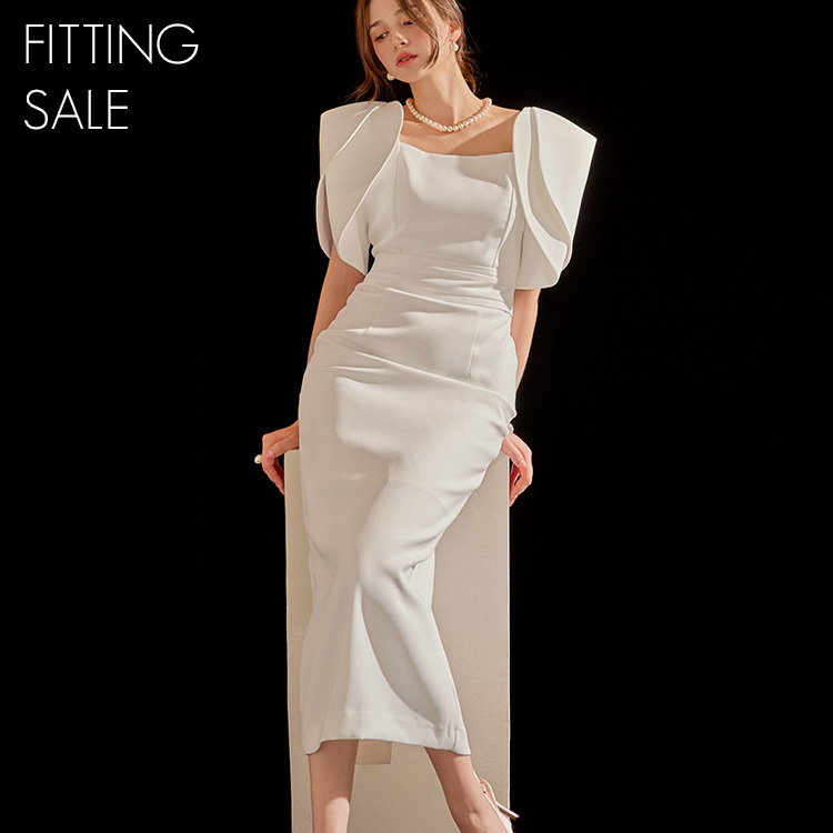 PS3115  tulip Puff Sleeve pin tuck Slim Midi Dress*Fitting sale* Korea