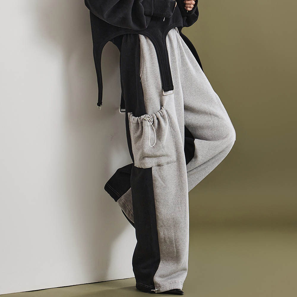 P2995 Color Scheme Fleece-lined Bendable Sweat Pants Korea