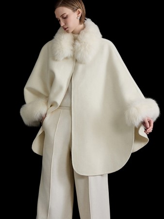 J1716 Wool Fur Cape Coat(Fur Detachable) Korea