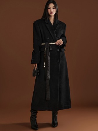 J2083 Wool Double Button Long Coat(Belt Set) Korea