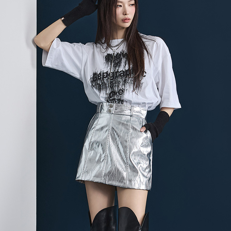 SK2609 Glossy Leather Mini Skirt Korea