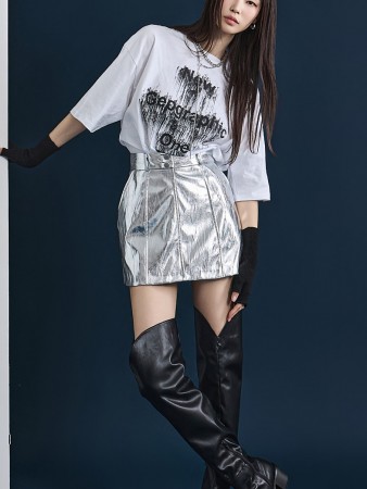 SK2609 Glossy Leather Mini Skirt Korea