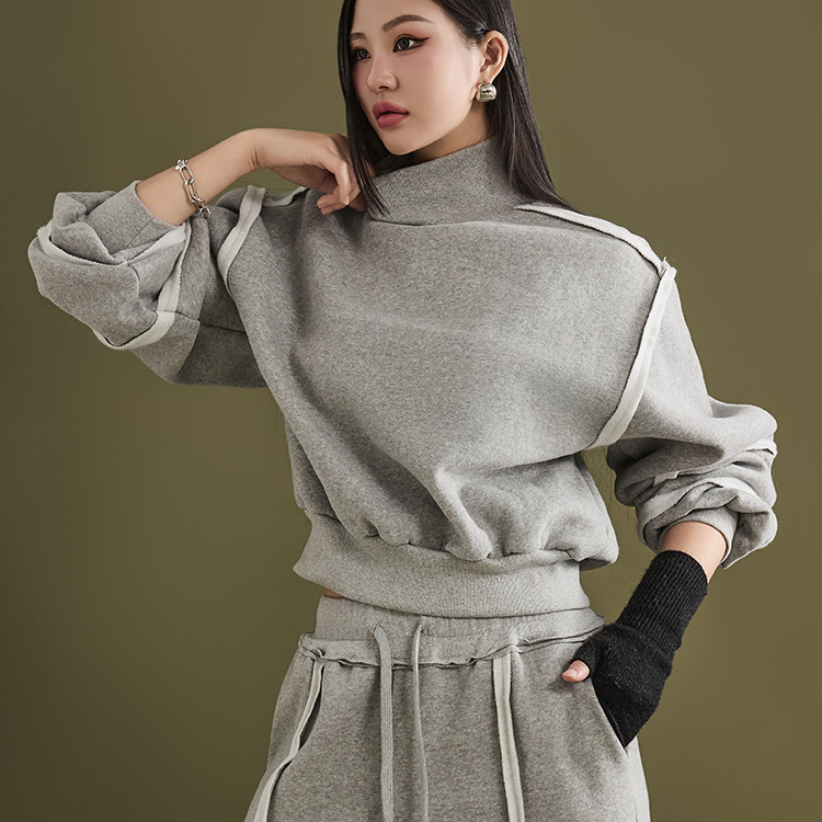 E3212 Color Scheme Line Fleece-lined Sweatshirt Korea