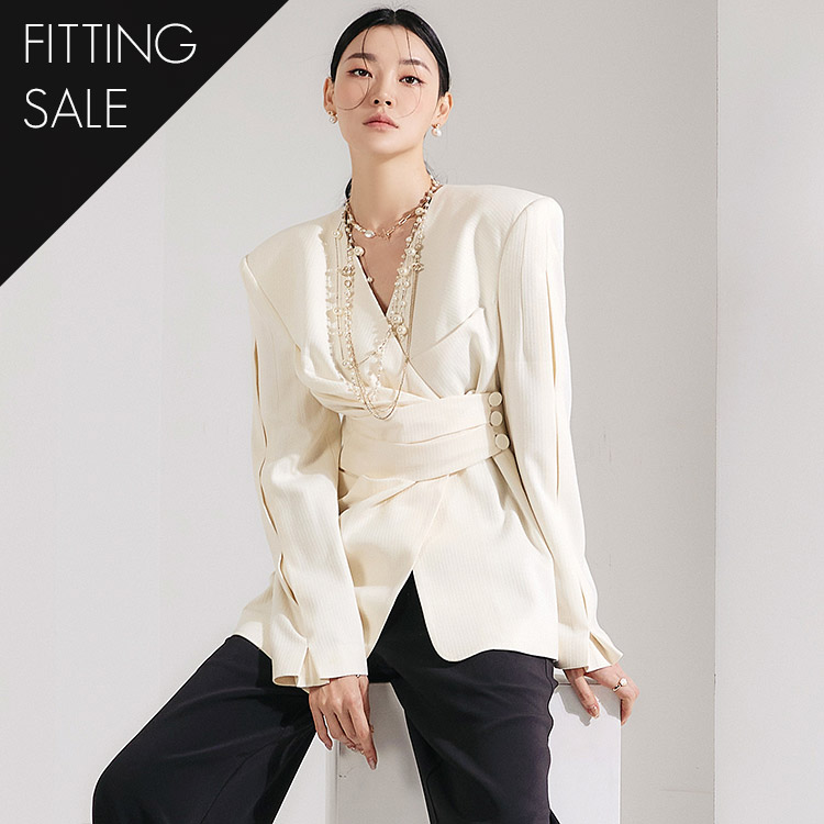 PS3123 No-collar pin tuck Unbalance single Jacket *Fitting sale* Korea
