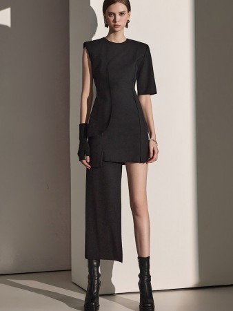 D9410 Unbalance Sleeve Slim Mini Dress Korea
