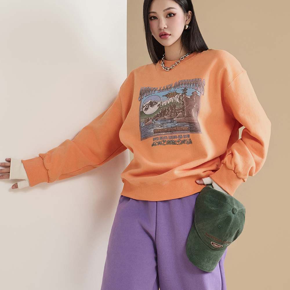 E3197 Printing Oversized Fit Fleece-lined Sweatshirt Korea