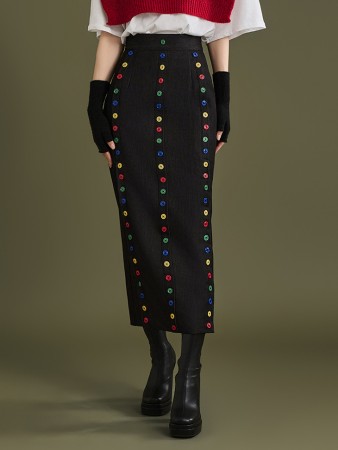 SK9227  Color Button High Waist Long Skirt Korea