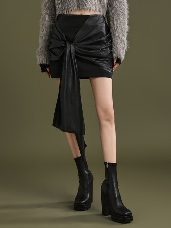 SK9228 Leather Low Waist Knot Mini Skirt Korea