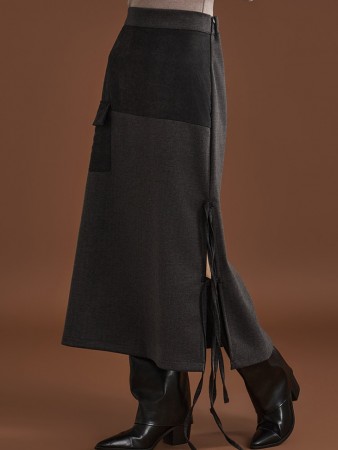 SK2622 Wool Color scheme Slit Bendable Midi Skirt Korea
