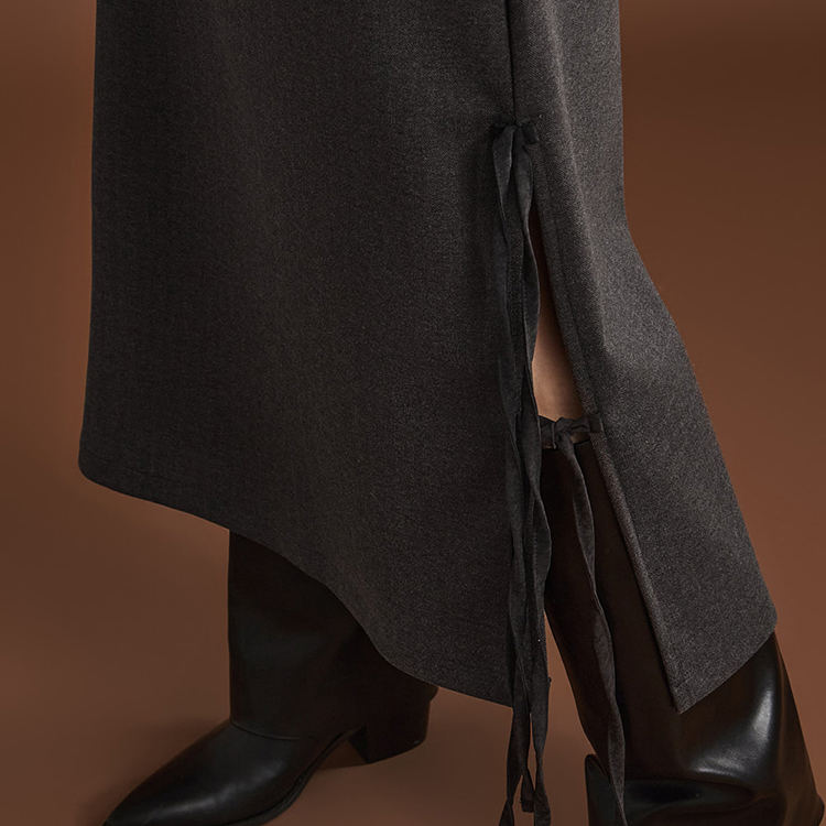 SK2622 Wool Color scheme Slit Bendable Midi Skirt Korea