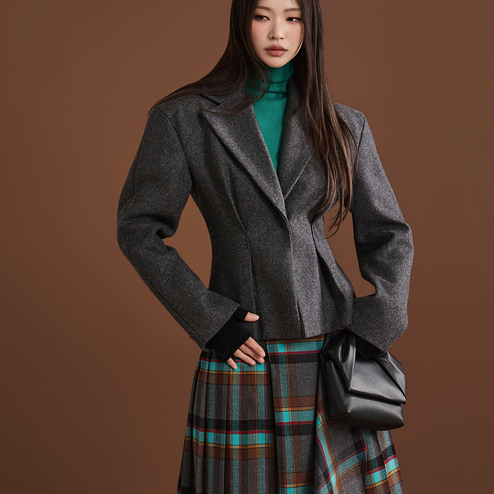 J2110 Wool Pintuck Slim Single Jacket Korea