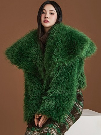 J9275 Wide Shawl Half Fur Coat Korea